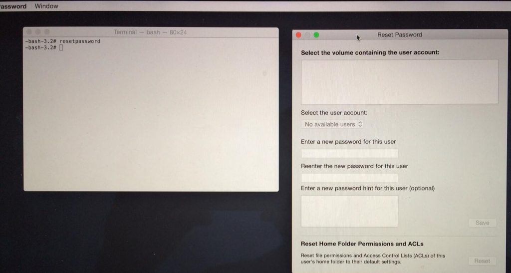 Rseet Mac admin password from terminal in Recovery Mode